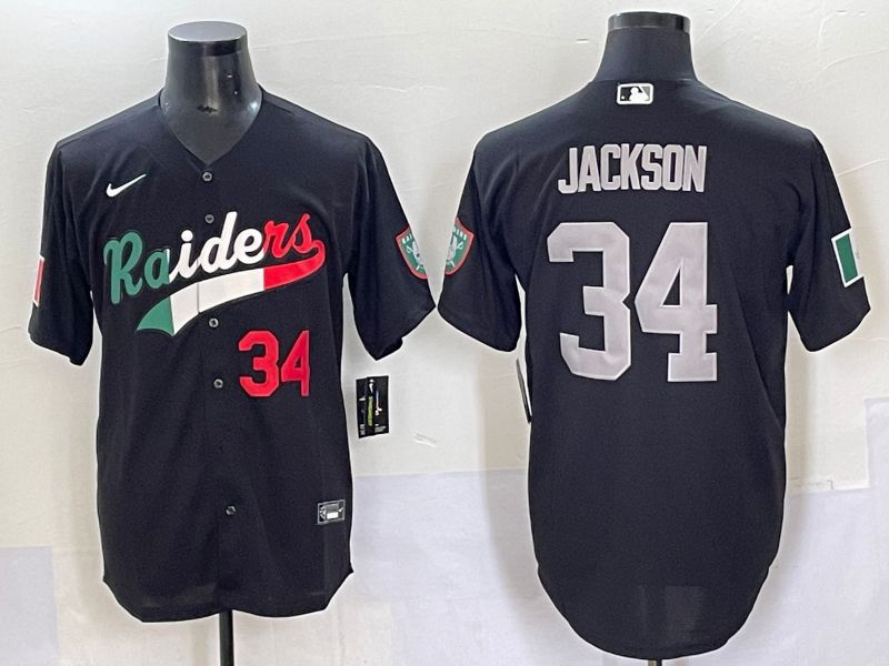 Men 2025 Oakland Raiders #34 Jackson Black Joint Name Nike Limited NFL Jersey style 70->seattle mariners->MLB Jersey